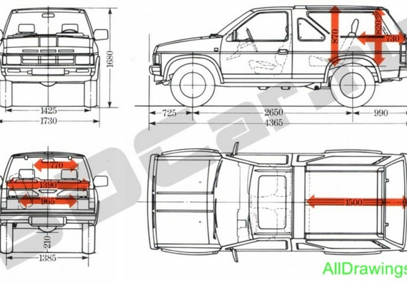 Nissan Terrano (1987) (Nissan Terrano (1987)) there are drawings of the car